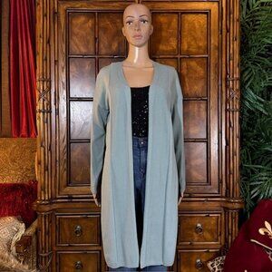 Marla Wynne Blue Ribbed Inserts High Side Slits Cardigan